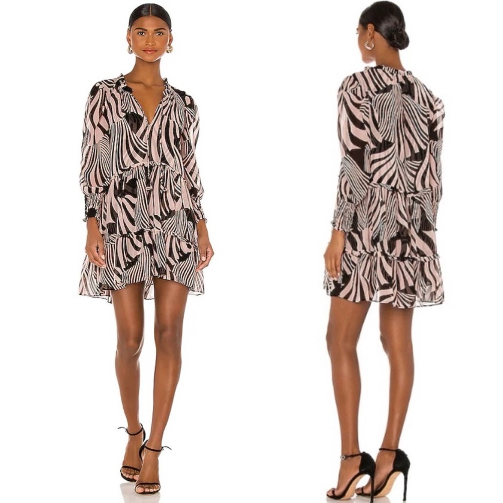 Misa Los Angeles Marisa Black and Cream Patterned Mini Dress Size Small